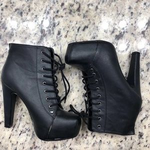 Black Leather High Heel Booties